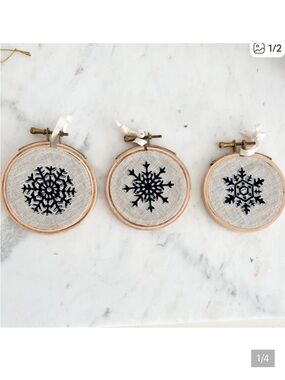 NEW: Farmhouse Pottery Snowflake Embroidery Hoop Ornaments - Set of 3